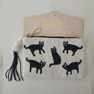 Wandering Moon Handmade Beaded Cat Coin Pouch – Black Cat Design